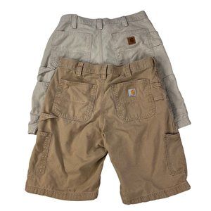 Lot 2 Carhartt Original Fit Cargo Shorts Mens 34 Brown Tan Canvas Rugged Utility